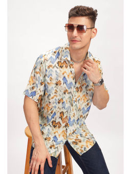 GRITSTONES - Men White Print Rayon Shirt