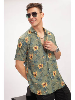 GRITSTONES - Men Verdant Green Floral Rayon Shirt