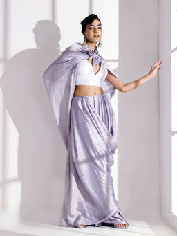 Swtantra - Silver Grey Printed Butter Chiffon Saree