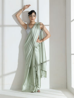 Swtantra - Pista Satin Saree with Transparent beads