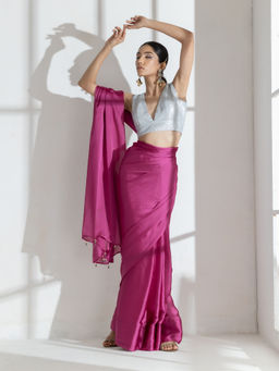 Swtantra - Deep Onion Butter Chiffon Saree with Beads