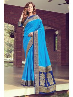 Sangam Prints - Sky Blue Pure Silk Woven Work Traditional Saree with Unstitched Blouse