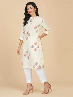 Fabindia - Yellow Cotton Printed Knee Length Kurta