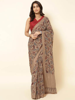 Fabindia - Brown Cotton Kalamkari Saree without Blouse
