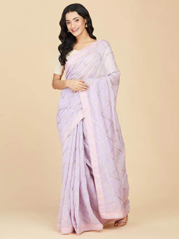 Fabindia - Purple Cotton Silk Hand Embellished Saree without Blouse