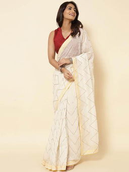 Fabindia - Natural Cotton Silk Hand Embellished Saree without Blouse