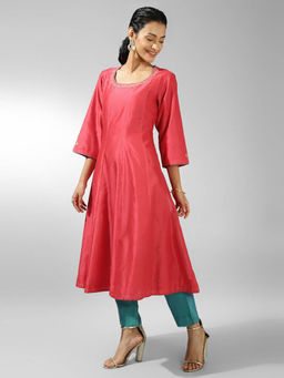 Fabindia - Red Cotton Silk Embroidered Kurta (Set of 2)