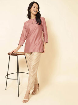 Fabindia - Mauve Cotton Silk Printed Short Kurti