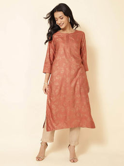 Fabindia - Coral Viscose Silk Printed Long Kurta