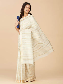 Fabindia - Natural Cotton Silk Hand Block Printed Saree without Blouse