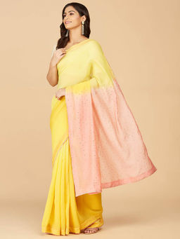 Fabindia - Yellow Cotton Silk Sequined Saree without Blouse