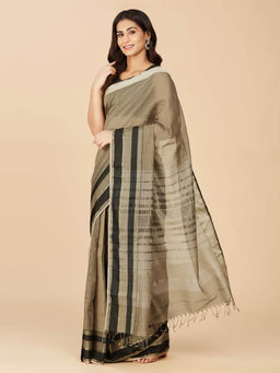 Fabindia - Grey Cotton Silk Maheshwari Stitched Saree without Blouse