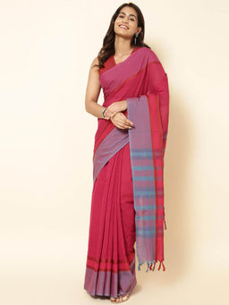 Fabindia - Magenta Cotton Woven Saree without Blouse