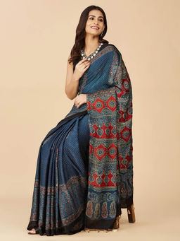 Fabindia - Indigo Modal Ajrakh Saree without Blouse