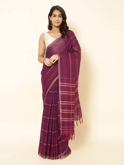 Fabindia - Purple Cotton Woven Saree without Blouse