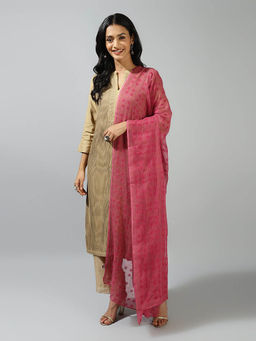 Fabindia - Pink Cotton Silk Blend Hand Embroidered Dupatta