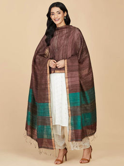 Fabindia - Brown Silk Blend Hand Woven Dupatta