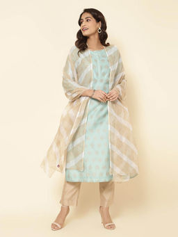 Fabindia - Beige Cotton Silk Hand Block Printed Dupatta