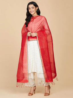 Fabindia - Red Silk Blend Hand Woven Dupatta