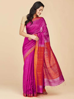 Fabindia - Magenta Silk Jamdani Saree without Blouse
