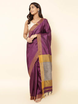 Fabindia - Purple Silk Hand Woven Saree without Blouse