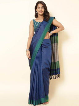 Fabindia - Blue Silk Hand Woven Saree without Blouse