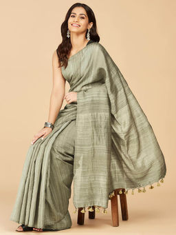 Fabindia - Green Silk Hand Woven Saree without Blouse