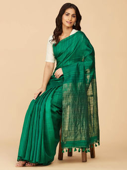 Fabindia - Green Silk Hand Woven Saree without Blouse