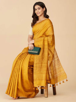 Fabindia - Mustard Silk Hand Woven Saree without Blouse