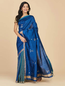 Fabindia - Light Blue Silk Jamdani Saree without Blouse