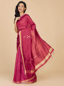Fabindia - Pink Silk Jamdani Saree without Blouse