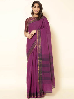 Fabindia - Purple Cotton Woven Saree without Blouse