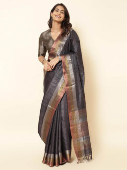 Fabindia - Black Silk Blend Saree without Blouse