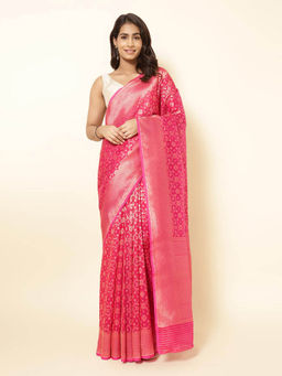 Fabindia - Magenta Cotton Silk Blend Woven Saree without Blouse