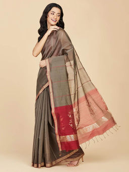 Fabindia - Charcoal Cotton Silk Chanderi Saree without Blouse