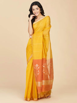 Fabindia - Yellow Cotton Silk Chanderi Saree without Blouse