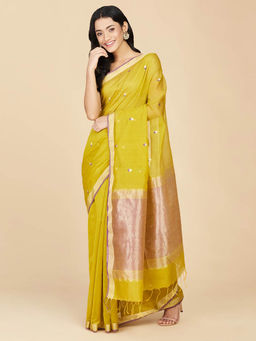 Fabindia - Green Cotton Silk Chanderi Saree without Blouse