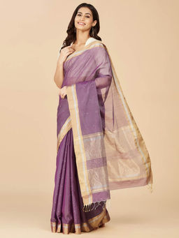 Fabindia - Purple Cotton Silk Chanderi Saree without Blouse