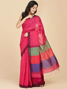Fabindia - Magenta Cotton Hand Woven Saree without Blouse