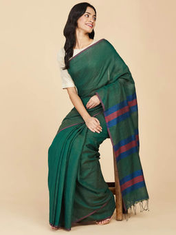 Fabindia - Green Cotton Blend Hand Woven Saree without Blouse