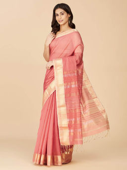 Fabindia - Pink Cotton Woven Silk Saree without Blouse
