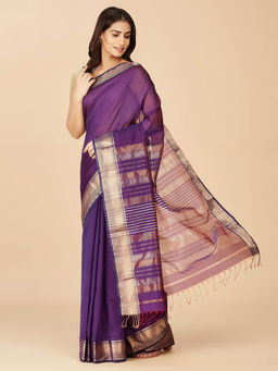 Fabindia - Purple Cotton Woven Silk Saree without Blouse