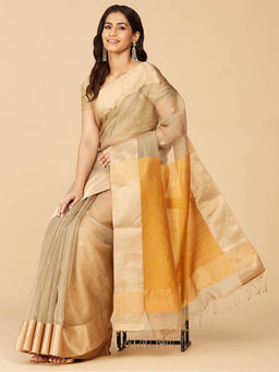 Fabindia - Beige Silk Jamdani Saree without Blouse
