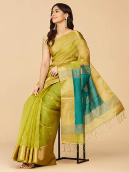 Fabindia - Green Silk Jamdani Saree without Blouse