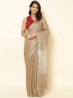 Fabindia - Beige Silk Blend Jamdani Saree without Blouse