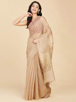 Fabindia - Beige Silk Jamdani Saree without Blouse