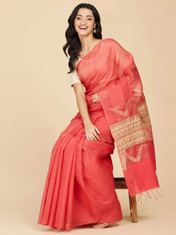 Fabindia - Red Silk Jamdani Saree without Blouse