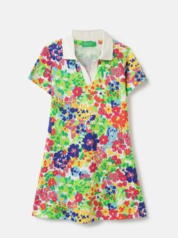 United Colors of Benetton - Multi-Color Regular Fit Johny Collar Floral Polo Dress