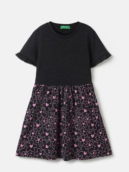 United Colors of Benetton - Black Regular Fit Round Neck Floral Dress