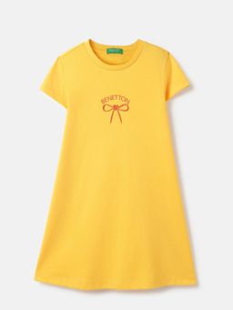 United Colors of Benetton - Yellow Regular Fit Round Neck Solid Dress